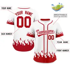 White Red Flame Graffiti Pattern Authentic Baseball Jersey 2