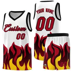 White Red Flame Pattern Hem Sports Uniform Basketball Jersey