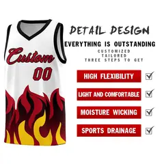 White Red Flame Pattern Hem Sports Uniform Basketball Jersey 2