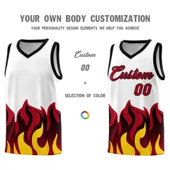 White Red Flame Pattern Hem Sports Uniform Basketball Jersey 3