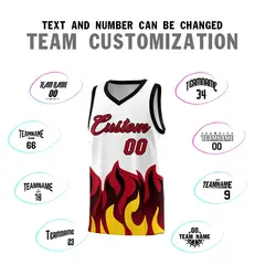 White Red Flame Pattern Hem Sports Uniform Basketball Jersey 4