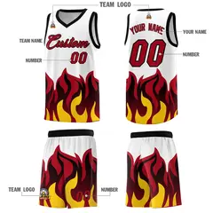 White Red Flame Pattern Hem Sports Uniform Basketball Jersey 5