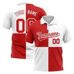 White Red Four Squares Performance Polo Shirt 1
