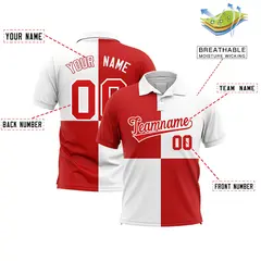 White Red Four Squares Performance Polo Shirt 2