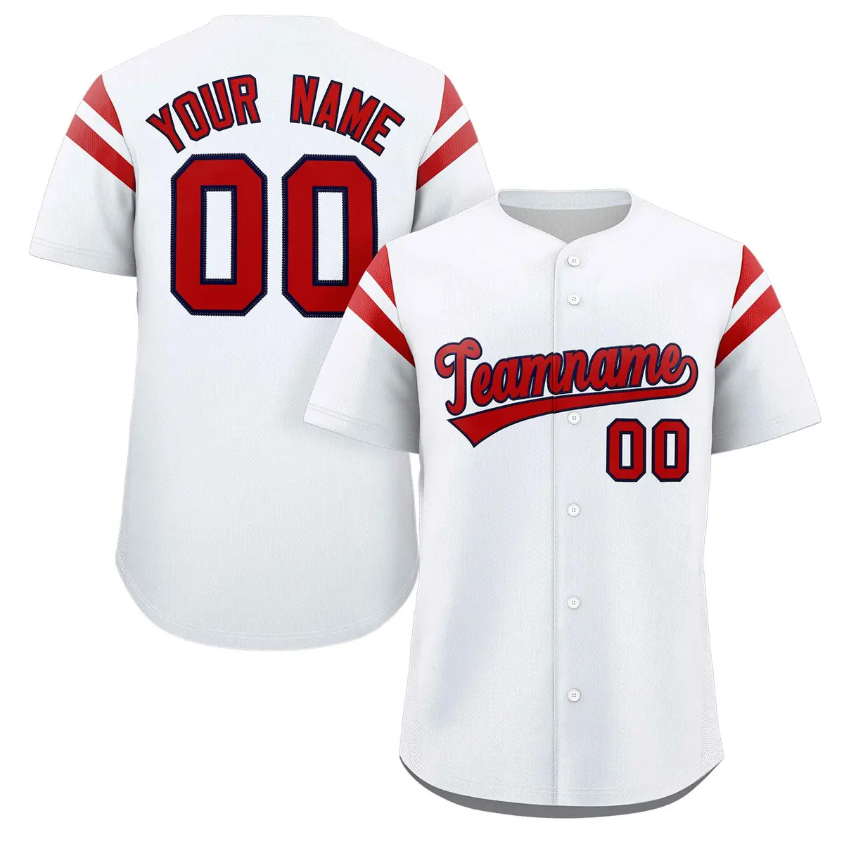 White Red Full Button Classic Authentic Baseball Jersey