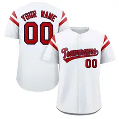 White Red Full Button Classic Authentic Baseball Jersey