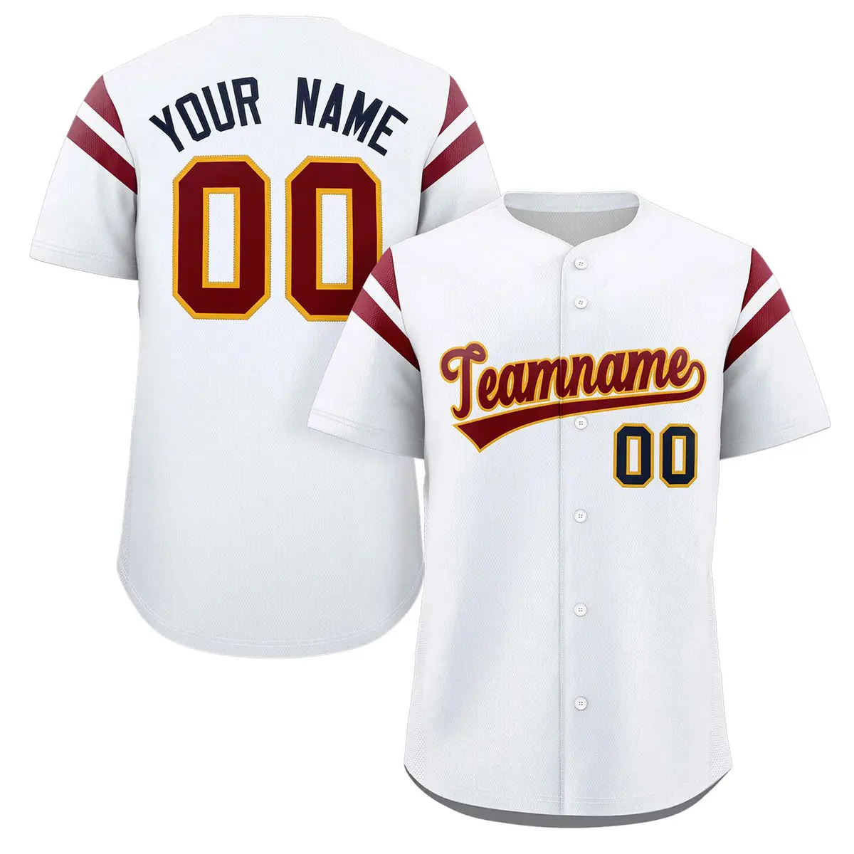 White Red Full Button Classic Authentic Baseball Jersey