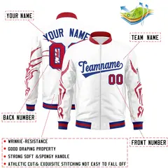White Red Full-Zip Dragon Head Graffiti Varsity Letterman Bomber Jacket 2