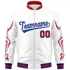 White Red Full-Zip Dragon Head Graffiti Varsity Letterman Bomber Jacket 3