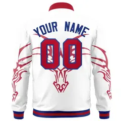 White Red Full-Zip Dragon Head Graffiti Varsity Letterman Bomber Jacket 4