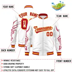 White Red Full-Zip Dragon Head Graffiti Varsity Letterman Bomber Jacket 2