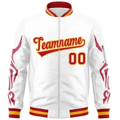 White Red Full-Zip Dragon Head Graffiti Varsity Letterman Bomber Jacket 3