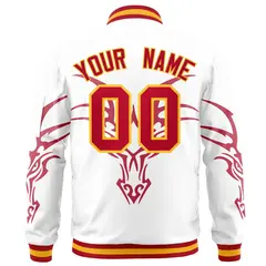 White Red Full-Zip Dragon Head Graffiti Varsity Letterman Bomber Jacket 4