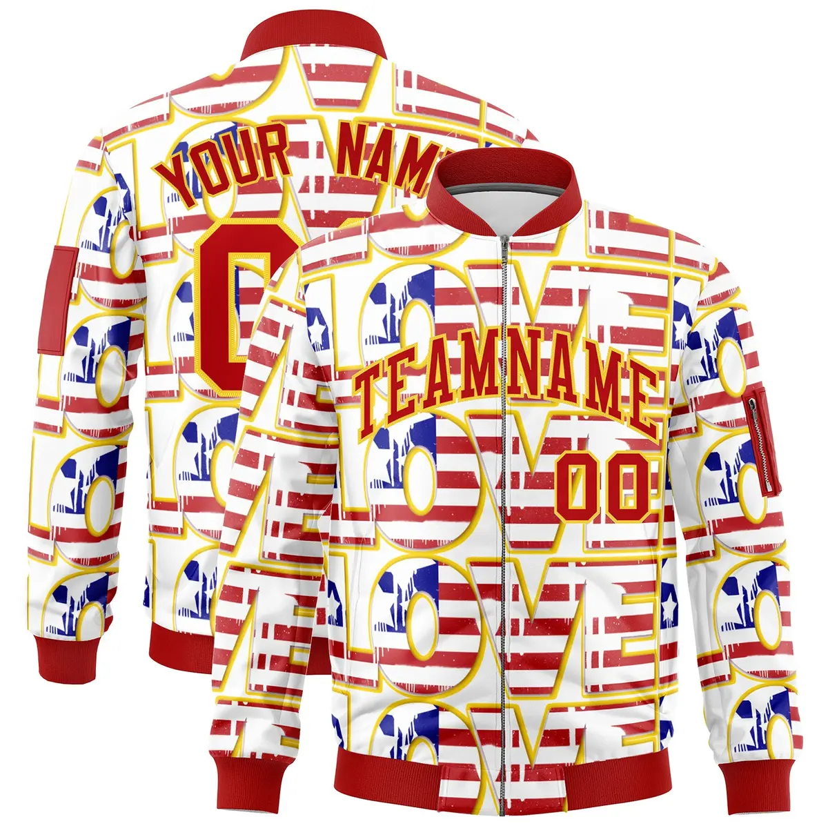 White Red Gold American Flag Independence Day Full Zip Wrinkle-Resistant Jacket