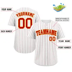White Red Gold Bull Stripe Fashion Authentic Baseball Jersey 2