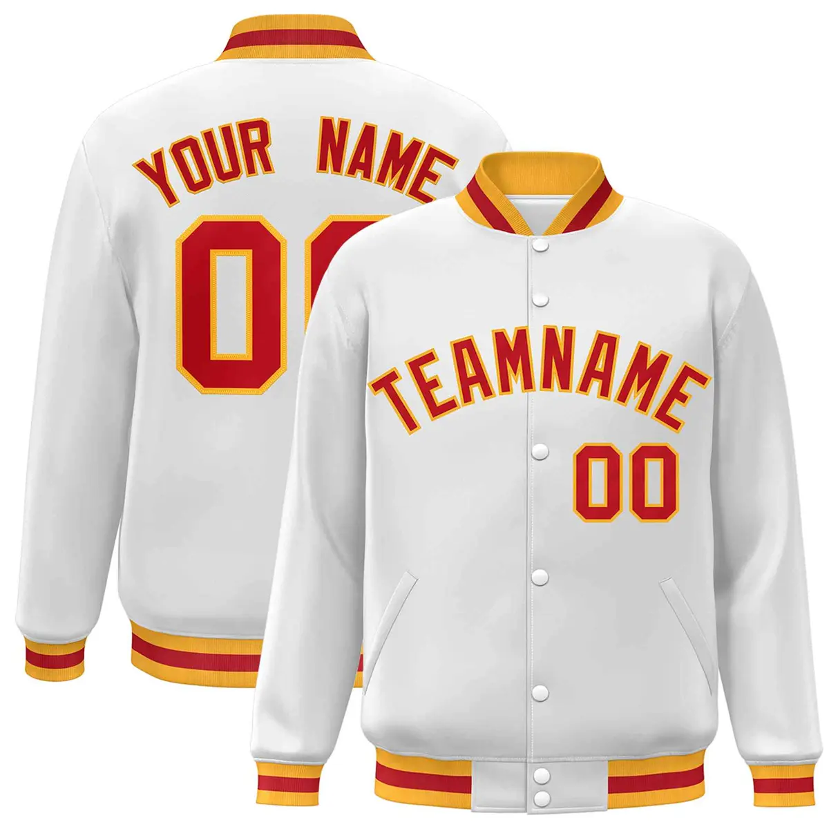 White Red-Gold Classic Varsity Full-Snap Letterman Jacket