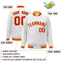 White Red-Gold Classic Varsity Full-Snap Letterman Jacket 2