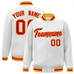 White Red-Gold Classic Varsity Full-Snap Letterman Jacket 1