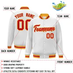 White Red-Gold Classic Varsity Full-Snap Letterman Jacket 2