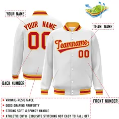 White Red-Gold Classic Varsity Full-Snap Letterman Jacket 2