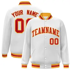 White Red-Gold Classic Varsity Full-Snap Letterman Jacket