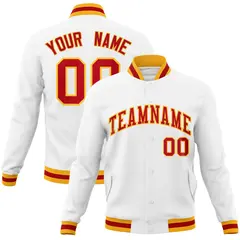 White Red-Gold Classic Varsity Full-Snap Letterman Jacket