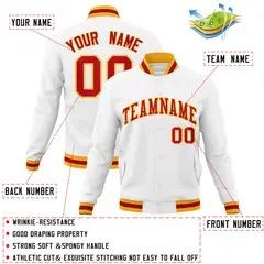 White Red-Gold Classic Varsity Full-Snap Letterman Jacket 4
