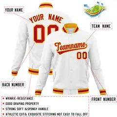 White Red-Gold Classic Varsity Full-Snap Letterman Jacket 4