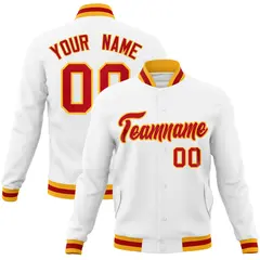 White Red-Gold Classic Varsity Full-Snap Letterman Jacket