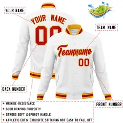 White Red-Gold Classic Varsity Full-Snap Letterman Jacket 4
