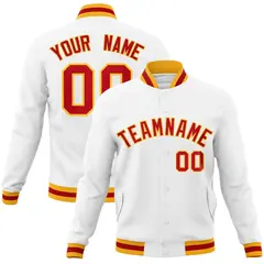 White Red-Gold Classic Varsity Full-Snap Letterman Jacket 1