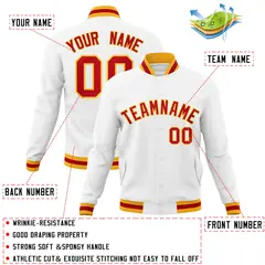 White Red-Gold Classic Varsity Full-Snap Letterman Jacket 4