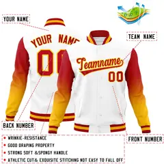 White Red Gold Gradient Varsity Raglan Letterman Jacket 2