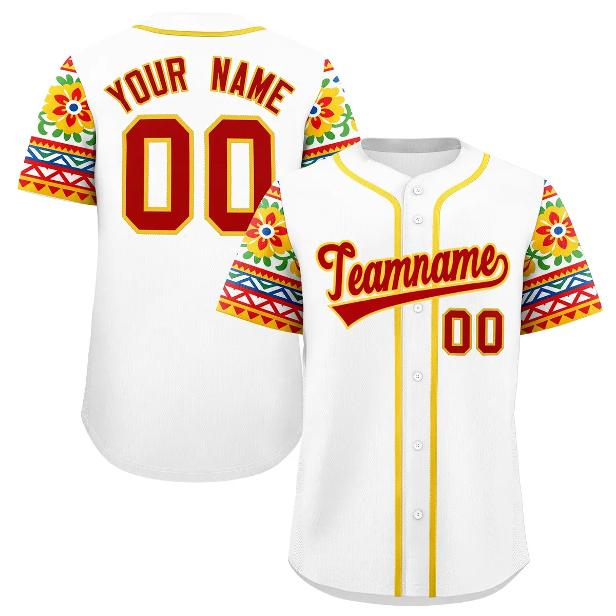 White Red Gold Graffiti Mexican Style Baseball Jersey