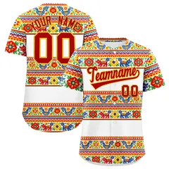 White Red Gold Graffiti Mexican Style Baseball Jersey