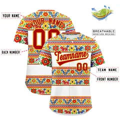 White Red Gold Graffiti Mexican Style Baseball Jersey 3
