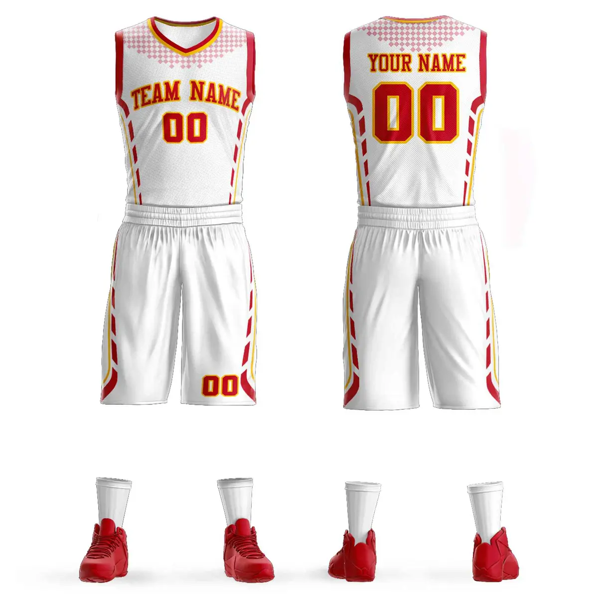 White Red-Gold Graffiti Oblique Bar Basketball Jersey
