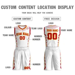 White Red-Gold Graffiti Oblique Bar Basketball Jersey 3