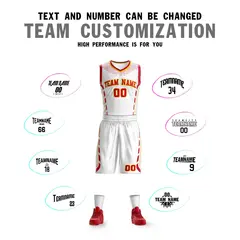 White Red-Gold Graffiti Oblique Bar Basketball Jersey 4
