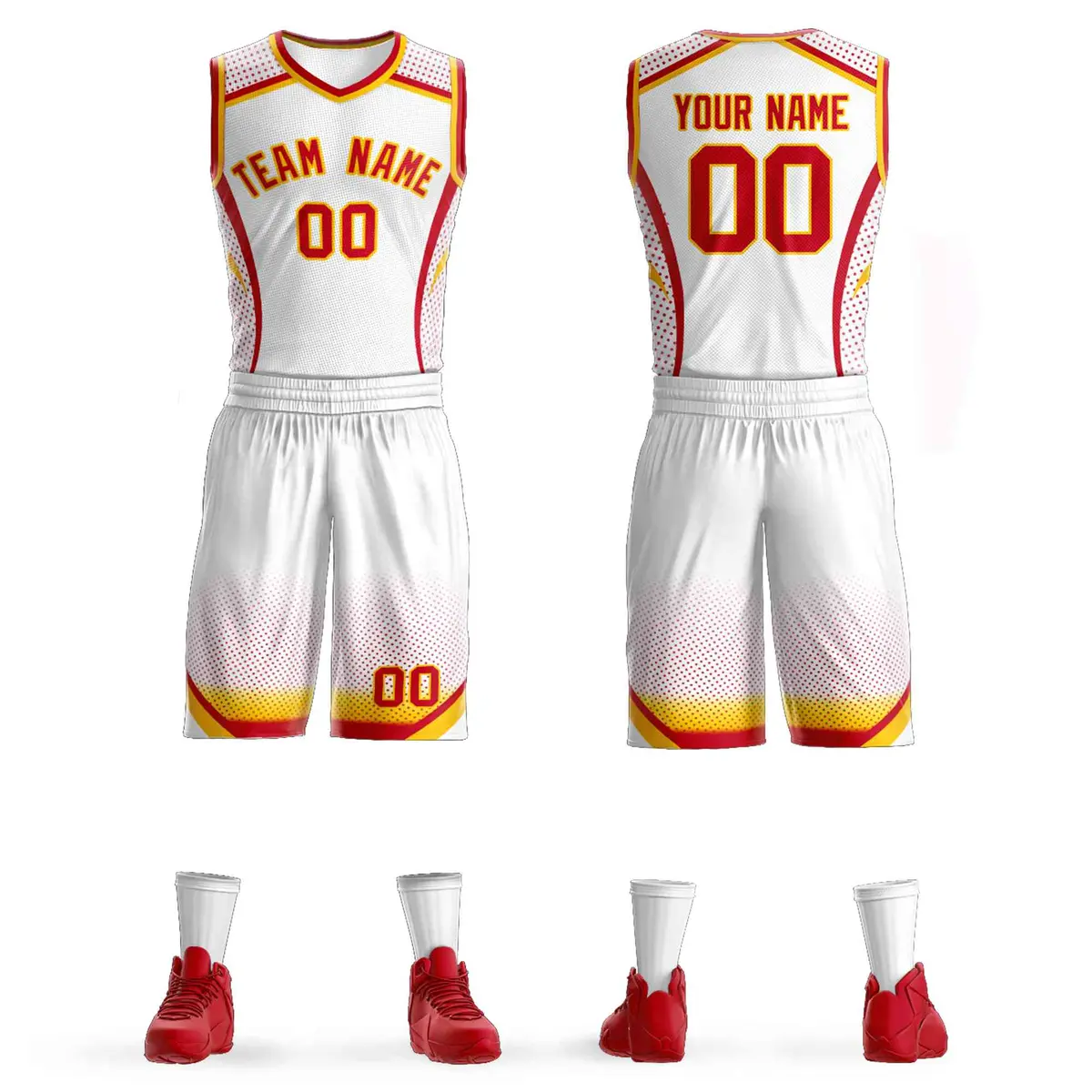 White Red-Gold Graffiti Points Element Basketball Jersey