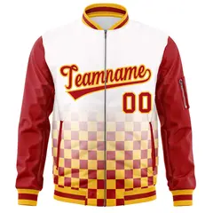White Red-Gold Grid Color Block Letterman Raglan Jacket 3