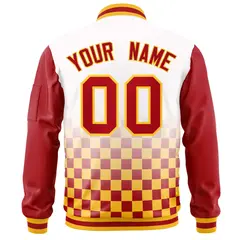White Red-Gold Grid Color Block Letterman Raglan Jacket 4