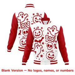 White Red Gold Halloween Bats Pumpkins Ghost Letterman Jacket 7