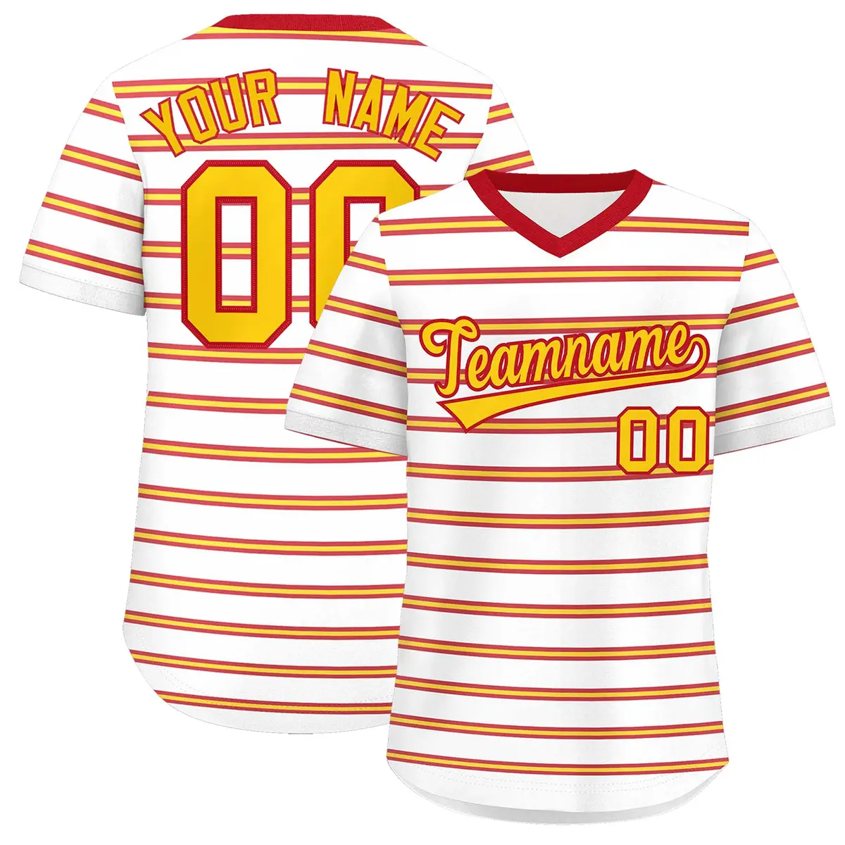 White Red-Gold Horizontal Stripe Pullover Baseball Jersey