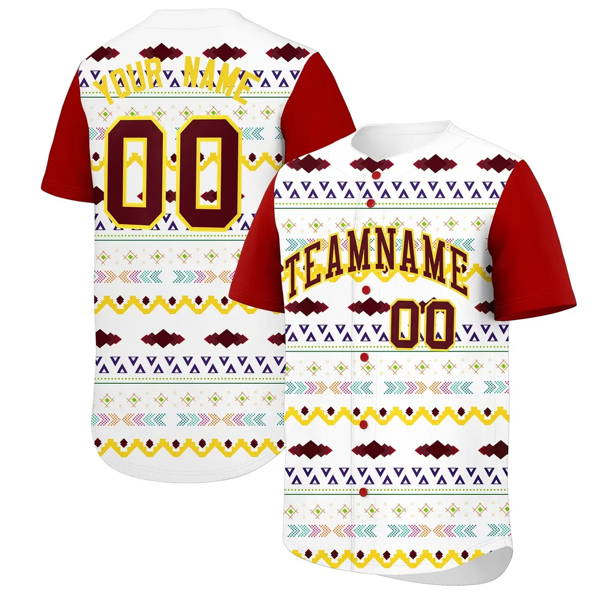 White Red Gold Mexican Style Baseball Jersey