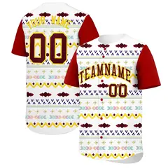 White Red Gold Mexican Style Baseball Jersey