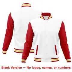 White Red Gold Raglan Sleeves Cotton Letterman Jacket 6