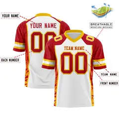 White Red-Gold Raglan Sleeves Side Pattern Football Jersey 2