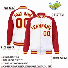 White Red-Gold Raglan Varsity Letterman Full-Snap Jacket 2
