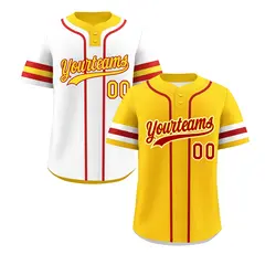 White Red Gold Reversible Two-Button Baseball Jersey